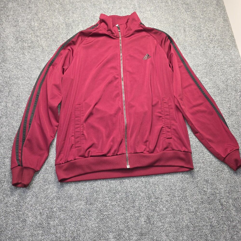 Adidas Men’s Large Burgundy Black 3-Stripes Full Zip Track Jacket